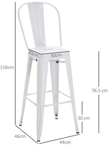 HOMCOM Set 2 Taburete de Bucătărie cu Spătar Detașabil și Reazem pentru Picioare, 44x49x116 cm, Roșu | Aosom Romania