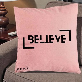 Perna Decorativa Believe Minimalist, 40x40 cm, Roz, Husa Detasabila, Perna Inclusa, BEKZ®