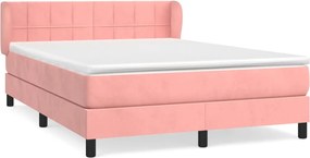 vidaXL Pat box spring cu saltea, roz, 140x200 cm, catifea