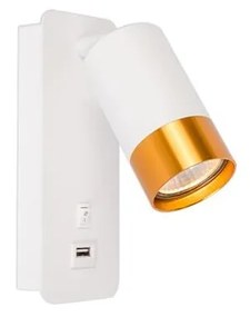 Spot de perete cu încărcător USB 1xGU10/35W/230V alb/auriu