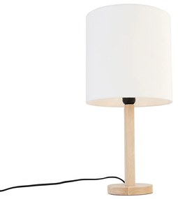 Lampă de masă rustică din lemn cu abajur alb - Mels