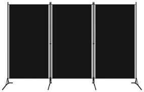 Paravan de camera cu 3 panouri, negru, 260 x 180 cm, textil