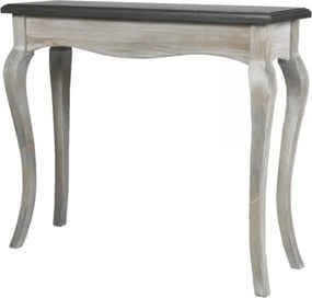 Consolă hol shabby chic din lemn de pin, gri, cu blat negru, picioare curbate și ramă ondulată, finisaj antichizat, 79 x 90 x 30 cm, „New York”