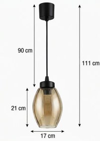 Brilagi - Lustră LED suspendată pe cablu R GLASS 1xE27/60W/230V, Ø 17 cm, negru/bej fumuriu