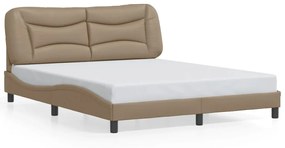 3208013 vidaXL Cadru de pat cu tăblie, cappuccino, 160x200 cm, piele ecologică