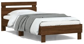 vidaXL Cadru de pat cu tăblie și lumini LED, stejar maro, 100x200 cm