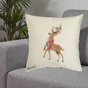 Perna Decorativa Renita cu Fular si Luminite, 40x40 cm, Ecru, Husa Detasabila, Perna Inclusa, BEKZ®