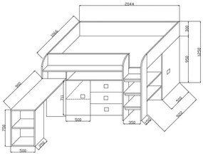 Supermobel Pat supraetajat pentru copii TOLEDO 1, 204,5x125x106,5, alb/albastru lucios