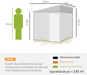 Outsunny Căsuță din Oțel pentru Grădină cu Bază, Magazie cu Ușă Glisantă, 154x206.5x160/181 cm, Alb | Aosom Romania