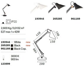 Lampa de birou cu brat articulat SALLY TL1 NERO RAME