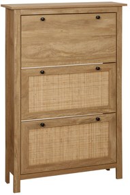 HOMCOM Dulap pentru pantofi raft pantofi dulap 3 uși rabatabile efect cannage răchită - în lemn lemn natural | Aosom Romania