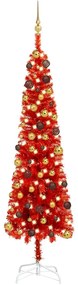 Set brad de Craciun subtire cu LED-urigloburi, rosu, 210 cm 1, Rosu si auriu, 210 cm