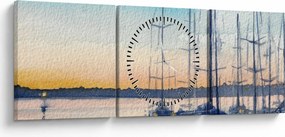 Tablou - Plimbare cu barca, aquarel (cu ceas) (90x30 cm)