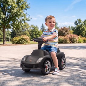 AIYAPLAY Mașinuță de Împins pentru Copii cu Licență Porsche, Claxon, Faruri și Sunet de Pornire, PP, Negru | Aosom Romania