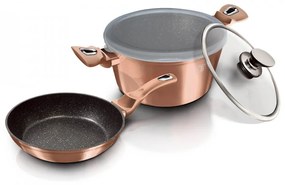 Set oala cu capac si tigaie (4 piese) din aluminiu forjat Rose Gold Collection Berlinger Haus BH 6200