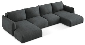 Colțar gri închis extensibil cu tapițerie din chenille (în formă de "U") Leila – Makamii