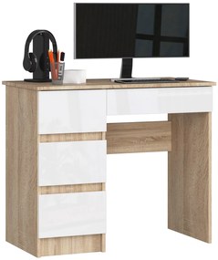 Masă PC Benicio II (Stejar sonoma + alb lucios) (S). 1070930
