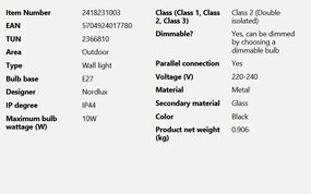 Aplica de exterior stil nordic IP44 Linas