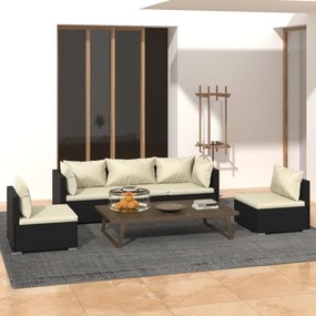 3102183 vidaXL Set mobilier de grădină cu perne, 5 piese, negru, poliratan