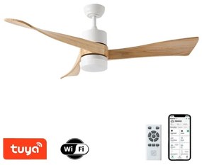 ZEVENTI - Ventilator de tavan LED NATURITO 18W/230V Wi‑Fi Tuya alb/stejar + telecomandă