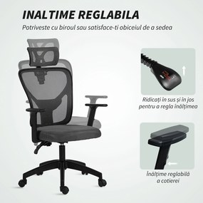Vinsetto Scaun de Birou cu Inaltime Reglabila, 66x61x106-116cm, Gri Închis | Aosom Romania