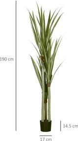 HOMCOM Yucca Artificială de 190 cm, Plantă Artificială cu 39 de Frunze pentru Decor Acasă, Birou, Grădină Ø17x190 cm Verde | Aosom Romania