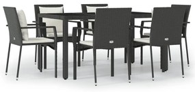 3157954 vidaXL Set mobilier de grădină cu perne, 7 piese, negru, poliratan