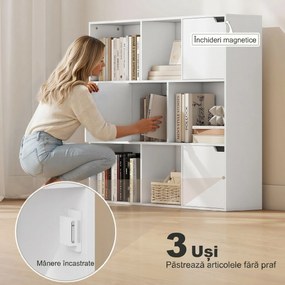 HOMCOM Bibliotecă cu Cuburi cu 6 Secțiuni Deschise și 3 Închise din Lemn Alb | Aosom Romania