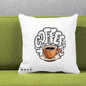 Perna Personalizata COFFEE cu Cana, 40x40 cm, Alba Mata, Husa Detasabila, Perna Inclusa, BEKZ®
