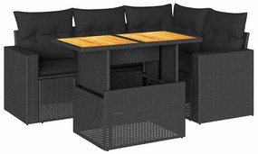 3327030 vidaXL Set mobilier de grădină cu perne, 5 piese, negru, poliratan