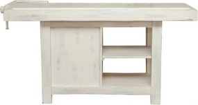 Banc de tamplar, L184 74 H92 cm, 4 sertare, alb antic, lemn masiv