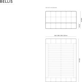 Pat tapitat cu tablie si lada depozitare, Bellis, Micadoni Home, BL, 180x200 cm, catifea, bej deschis