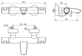 Baterie cada - dus termostatata Ideal Standard Ceratherm T25 negru mat