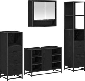 vidaXL Set de mobilier pentru baie 4 pcs Stejar Negru Lemn compozit