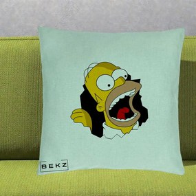 Perna Personalizata Homer Simpson Surpriza, 40x40 cm, Verde Menta, Husa Detasabila, Perna Inclusa, BEKZ®