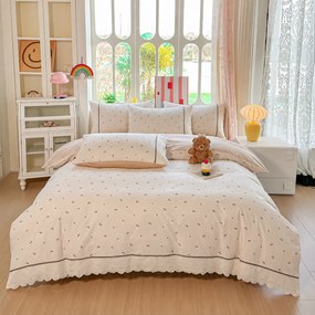 Lenjerie de pat bumbac 100%, 4 piese, model cireșe, BCP402