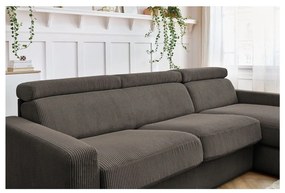 Colțar gri/maro extensibil cu tapițerie din catifea reiată (cu colț variabil) Monaco – Bobochic Paris