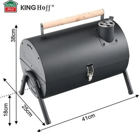 Gratar pe cаrbuni Kinghoff KH 2032, Portabil, Ventilatie reglabila, Deschidere la 180°, Capac cu sistem de blocare, Otel, Negru