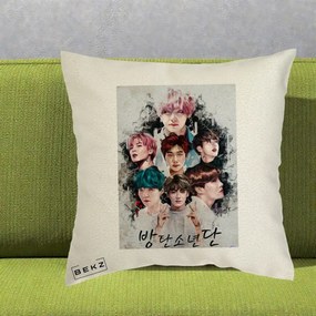 Perna Personalizata K-pop BTS Bangtan Boys Poster Artistic Negru Alb, 40x40 cm, Ecru, Husa Detasabila, Perna Inclusa, BEKZ®