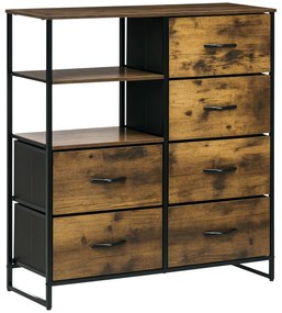HOMCOM Comodă Pliabilă cu 6 Sertare, 2 Rafturi Deschise din Material și Picioare Reglabile, 84x30x92 cm, Maro Rustic | Aosom Romania