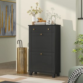 HOMCOM Dulap pentru pantofi îngust cu sertare cu uși basculante și raft reglabil, 60 x 23,5 x 98,5 cm, negru | Aosom Romania