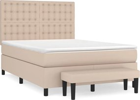 vidaXL Pat box spring cu saltea, cappuccino, 140x190cm piele ecologică