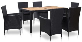 vidaXL Set mobilier de exterior cu perne, 7 piese, negru, poliratan
