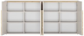 Comodă cu patru uși Amilio 200 cm - cashmere / stejar uleiat / mânere stejar deschis