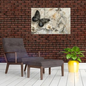 Tablou - Marmură de fundal cu fluturi (90x60 cm)