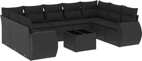 vidaXL Set canapele de grădină cu perne, 10 piese, negru, poliratan