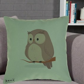 Perna Decorativa Bufnita Kawaii pe Creanga, 40x40 cm, Verde, Husa Detasabila, Perna Inclusa, BEKZ®