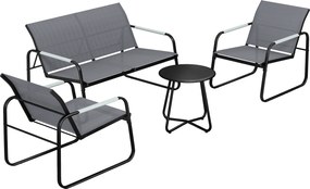 Outsunny Set mobilier grădină pentru 4 persoane, lounge respirant cu canapea 2 locuri, 2 fotolii, design tip sfoară, masă rotundă, picioare reglabile | Aosom Romania