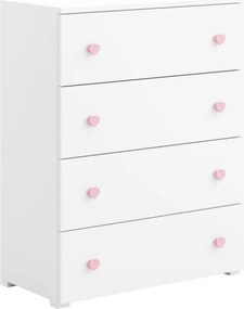 Comodă cu patru sertare, 80x40x102cm, ELZA, ADRK Furniture (Culoare: Alb / Roz)