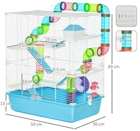 Cusca pentru hamsteri PawHut, refugiu pe 5 niveluri, 59cmx36cmx69cm | Aosom Romania